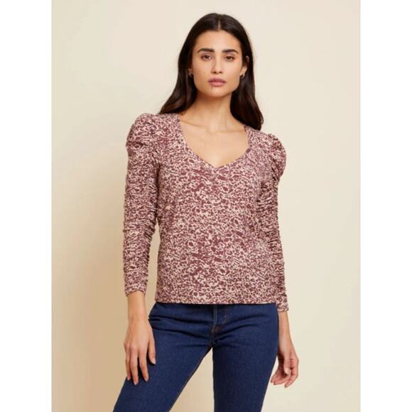 Nation Ltd Renee Shirred Sleeve V-Neck Size XL Pima Cotton Red Preppy Classic - Picture 2 of 13